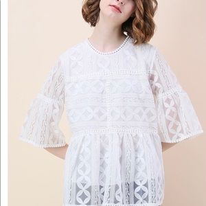 ChicWish Summer Lovin' Embroidered White Mid Sleeve Dolly Top Size S/M NWOT